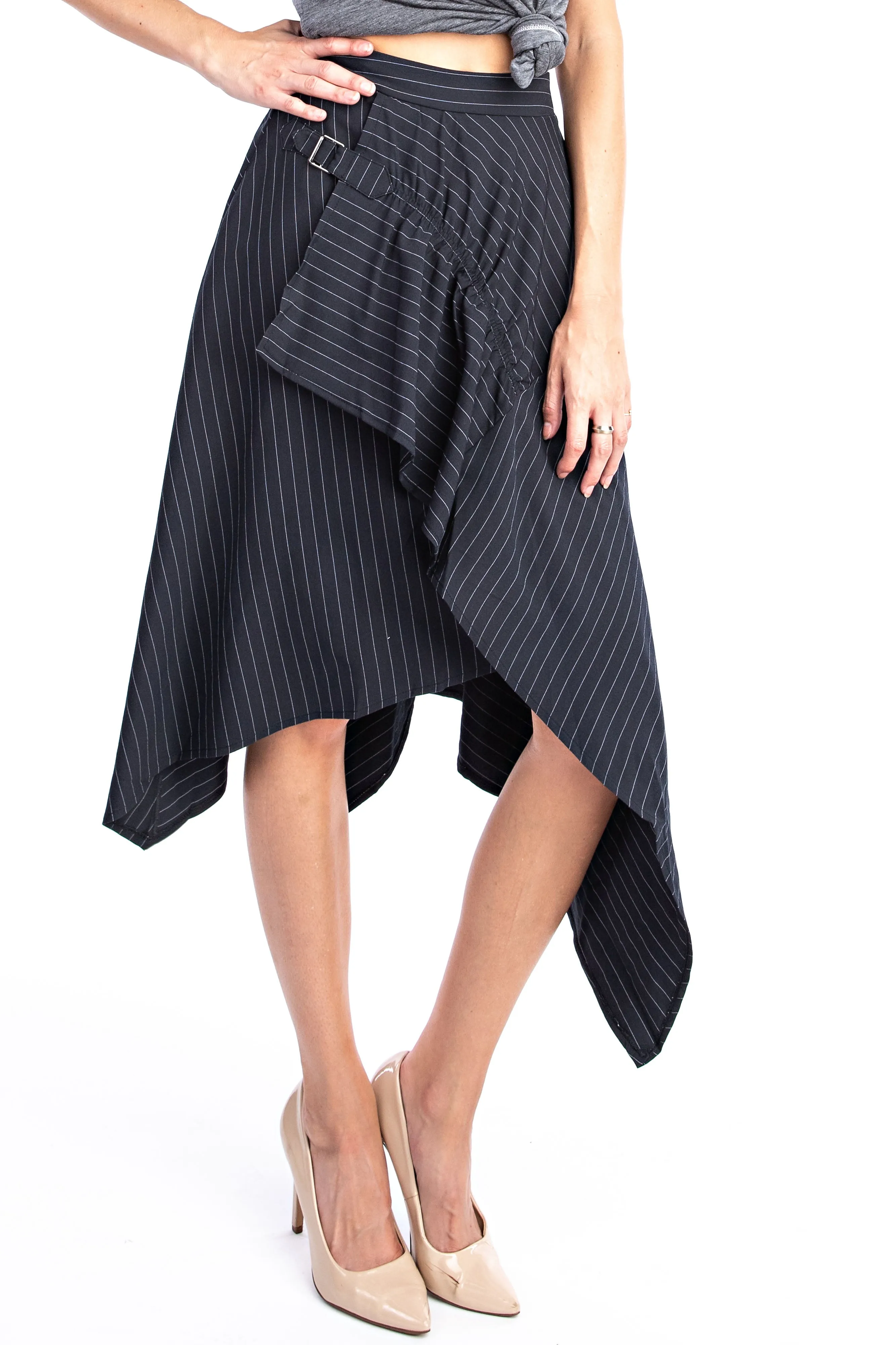 Onyx Pinstripe Handkerchief Skirt