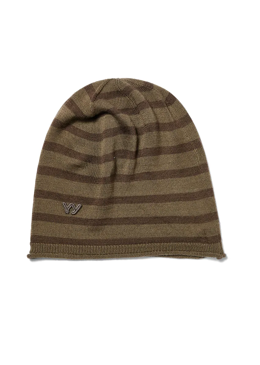 OPEN YY Stripe Slouchy Beanie in Khaki Green