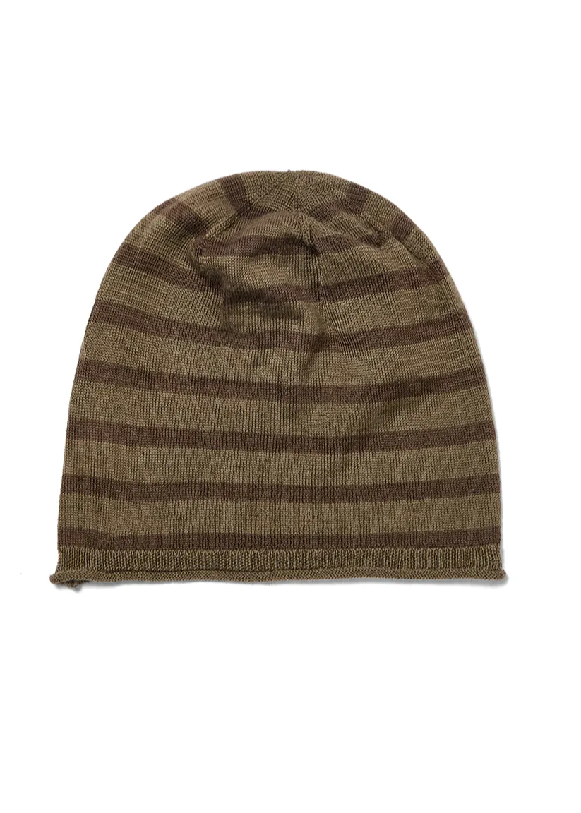 OPEN YY Stripe Slouchy Beanie in Khaki Green