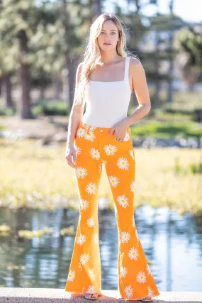 Orange Boho Daisy Flare Denim