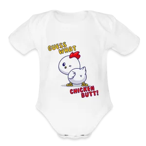 Organic Short Sleeve Baby Bodysuit - "Guess What? Chicken Butt!" Funny Graphic Onesie for Infants