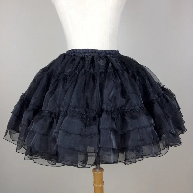 Organza Short Petticoat Lolita White/Black Layered Tutu Skirt for Women