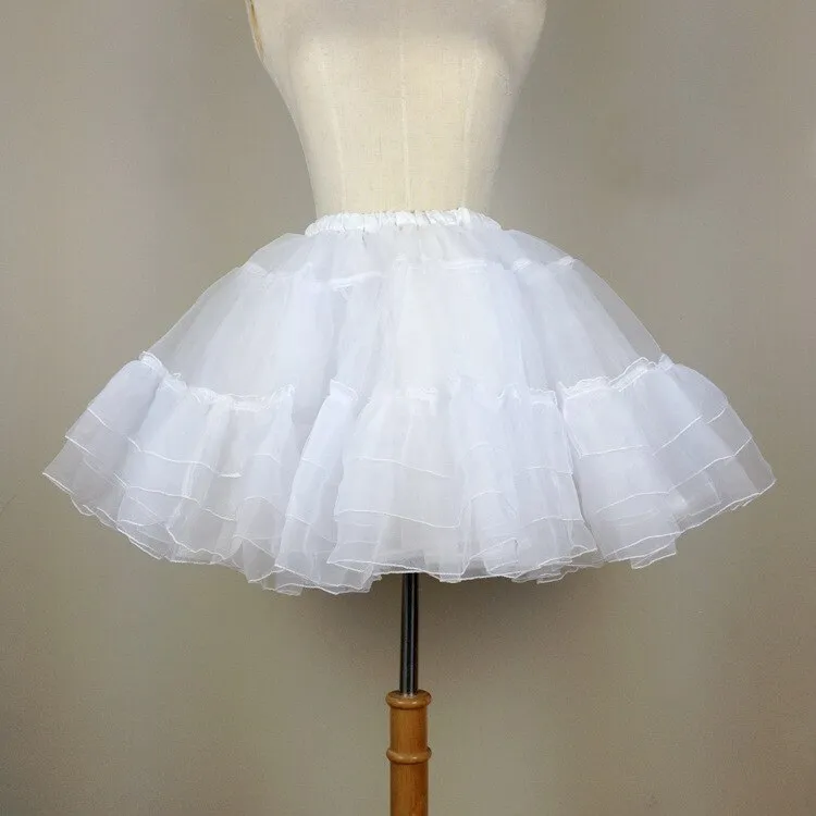 Organza Short Petticoat Lolita White/Black Layered Tutu Skirt for Women