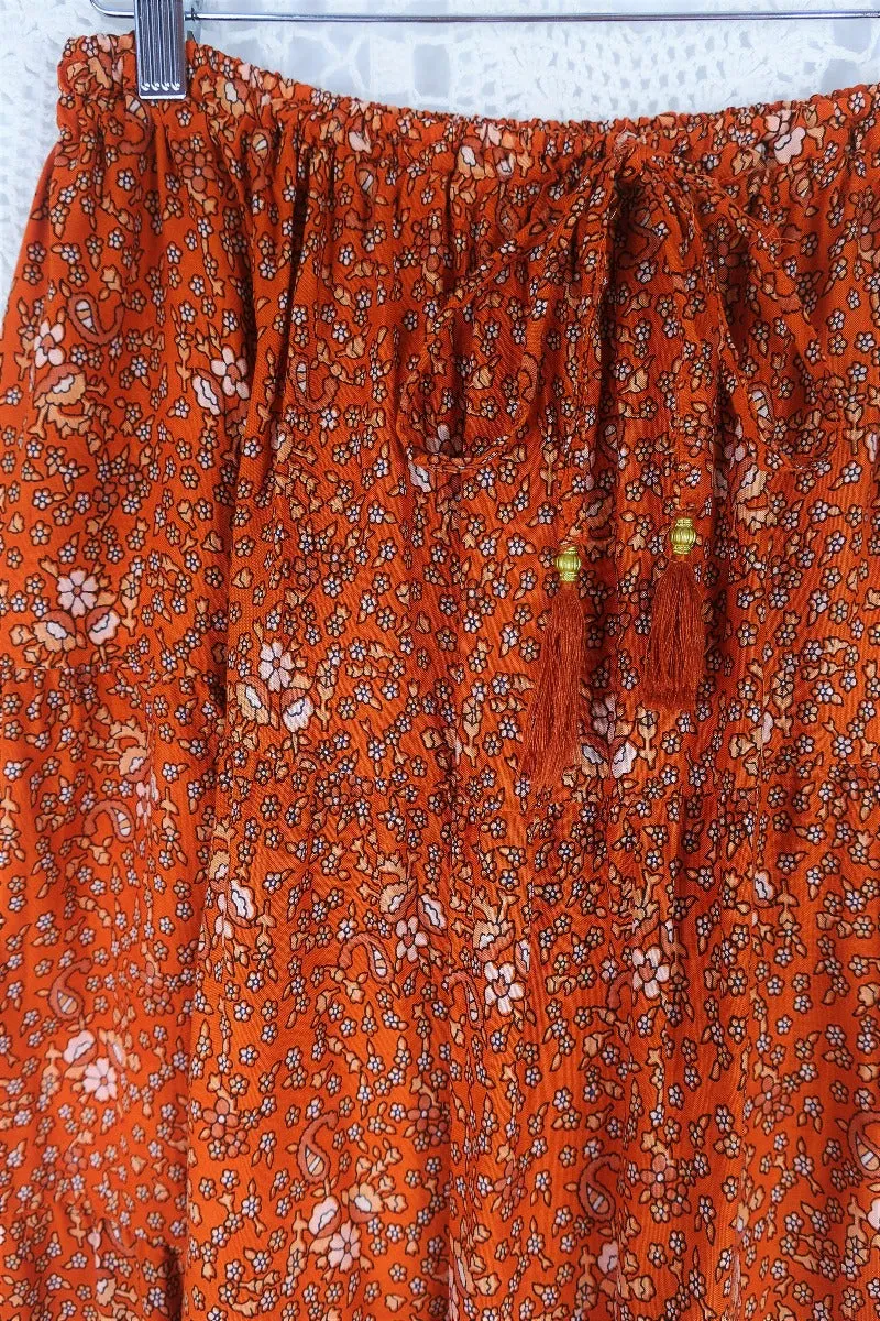 Peacock Prairie Skirt in Burnt Orange - Free Size