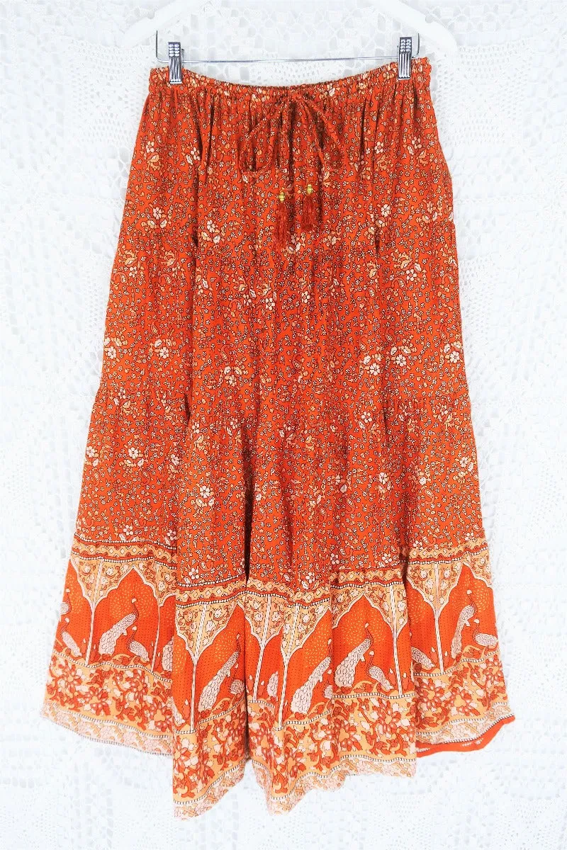 Peacock Prairie Skirt in Burnt Orange - Free Size