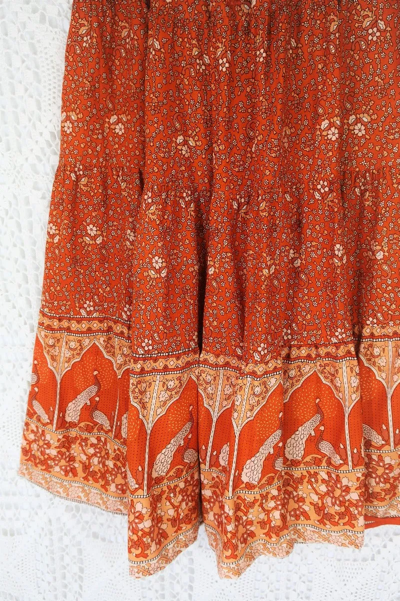 Peacock Prairie Skirt in Burnt Orange - Free Size