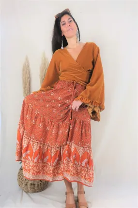 Peacock Prairie Skirt in Burnt Orange - Free Size