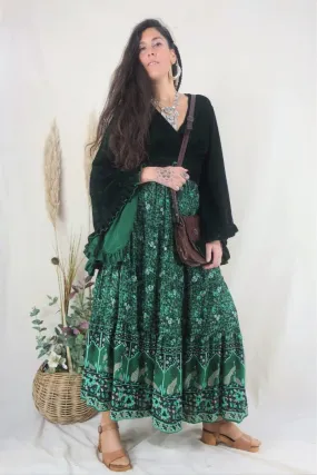 Peacock Prairie Skirt in Forest Green - Free Size