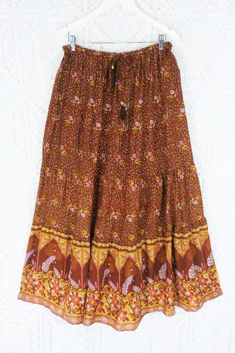 Peacock Prairie Skirt in Gingerbread - Free Size