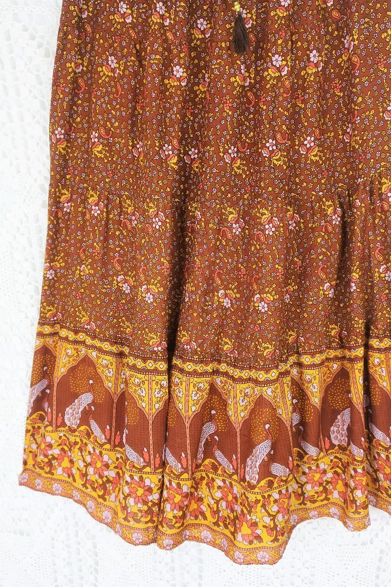 Peacock Prairie Skirt in Gingerbread - Free Size