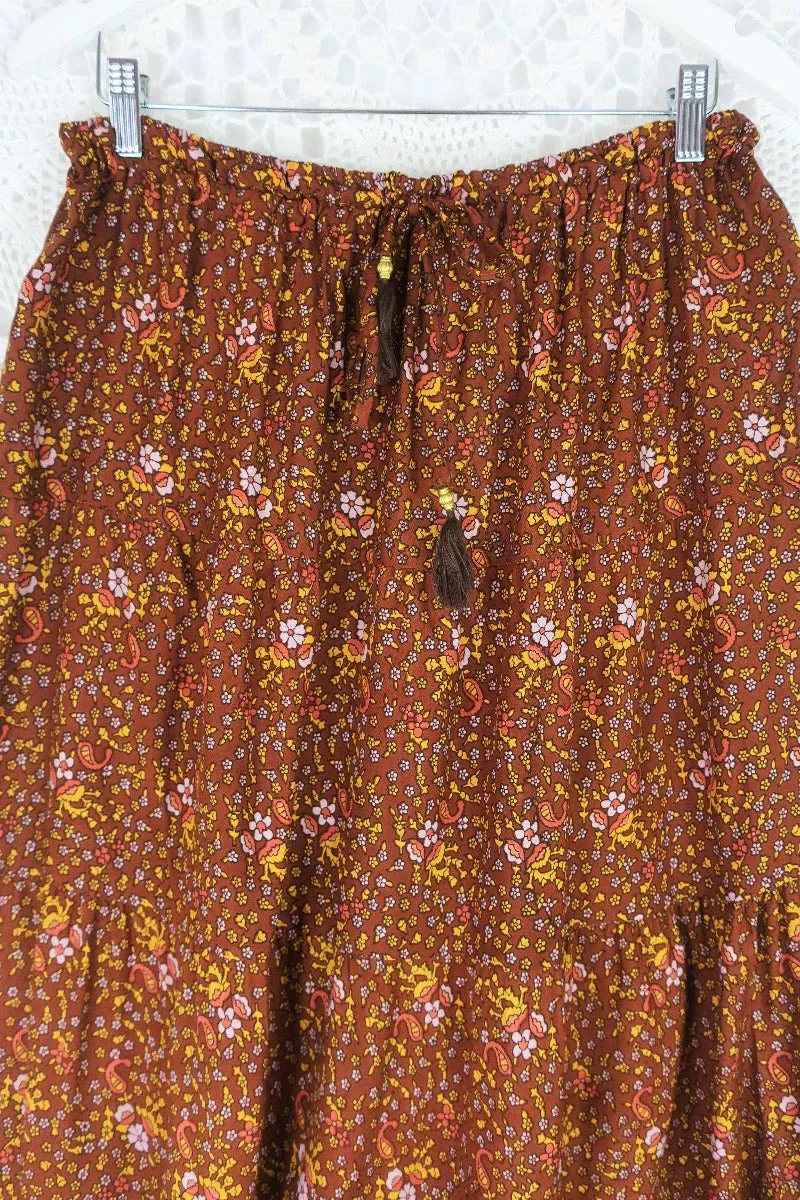 Peacock Prairie Skirt in Gingerbread - Free Size