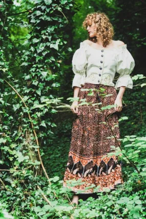 Peacock Prairie Skirt in Jet Black & Terracotta - Free Size