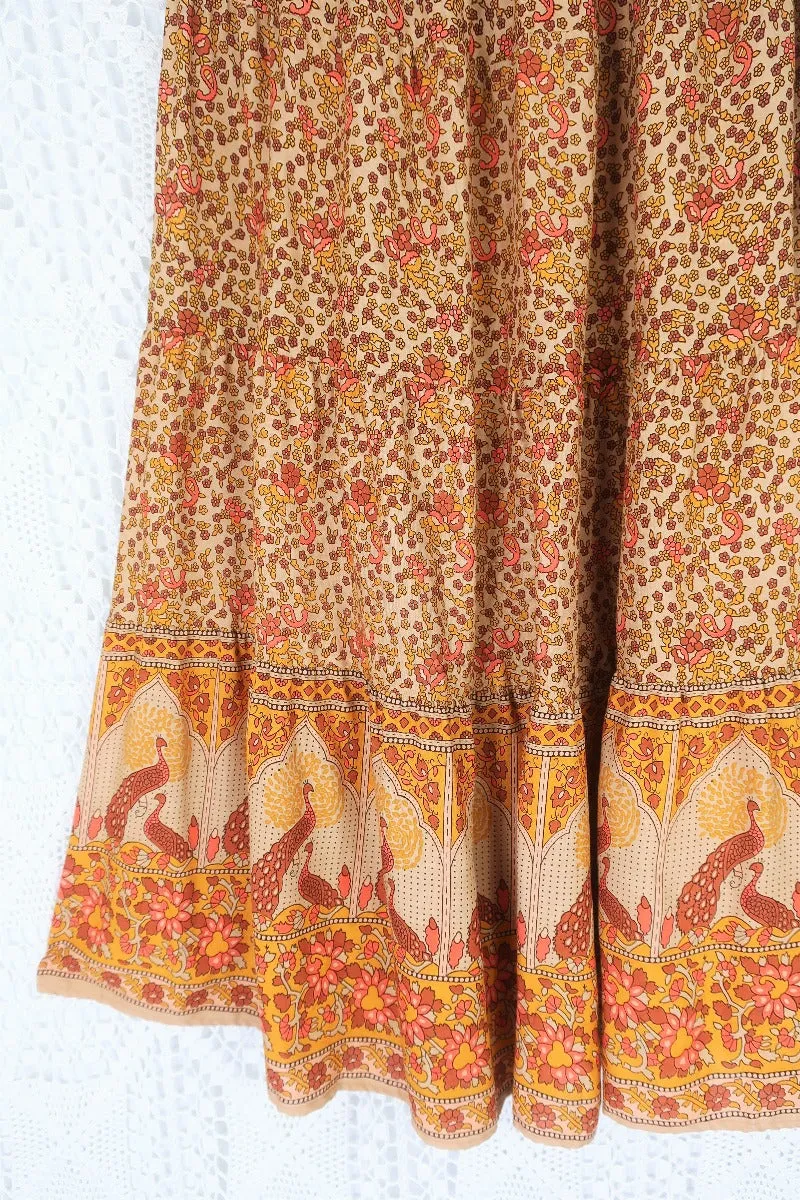 Peacock Prairie Skirt in Tan & Turmeric - Free Size