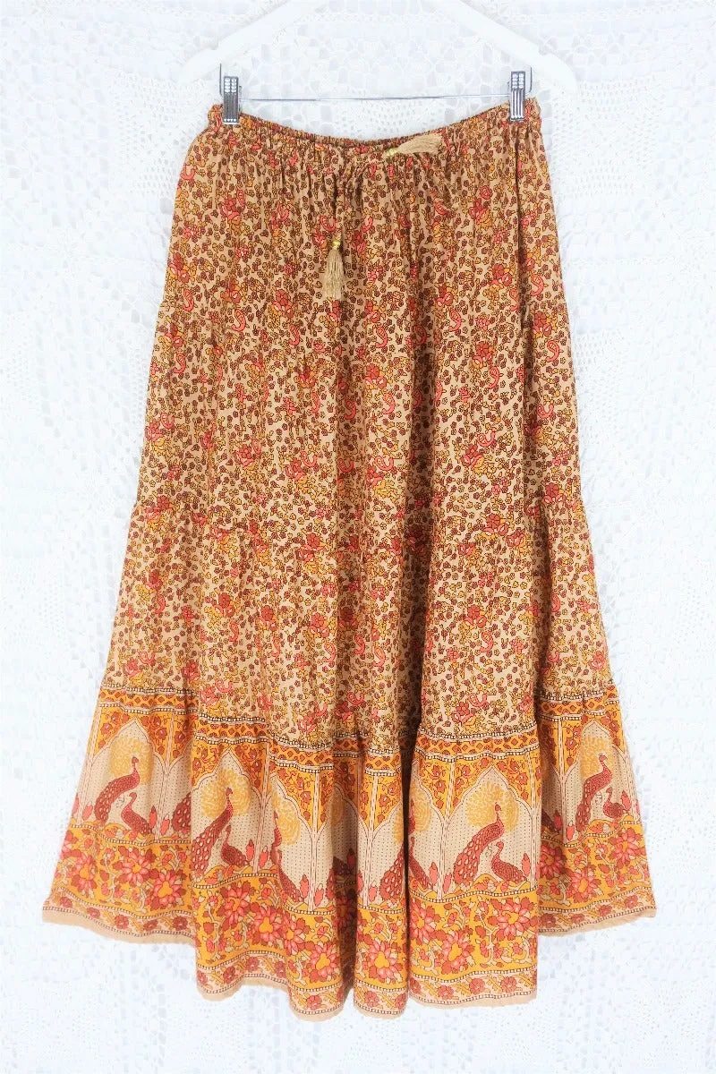 Peacock Prairie Skirt in Tan & Turmeric - Free Size