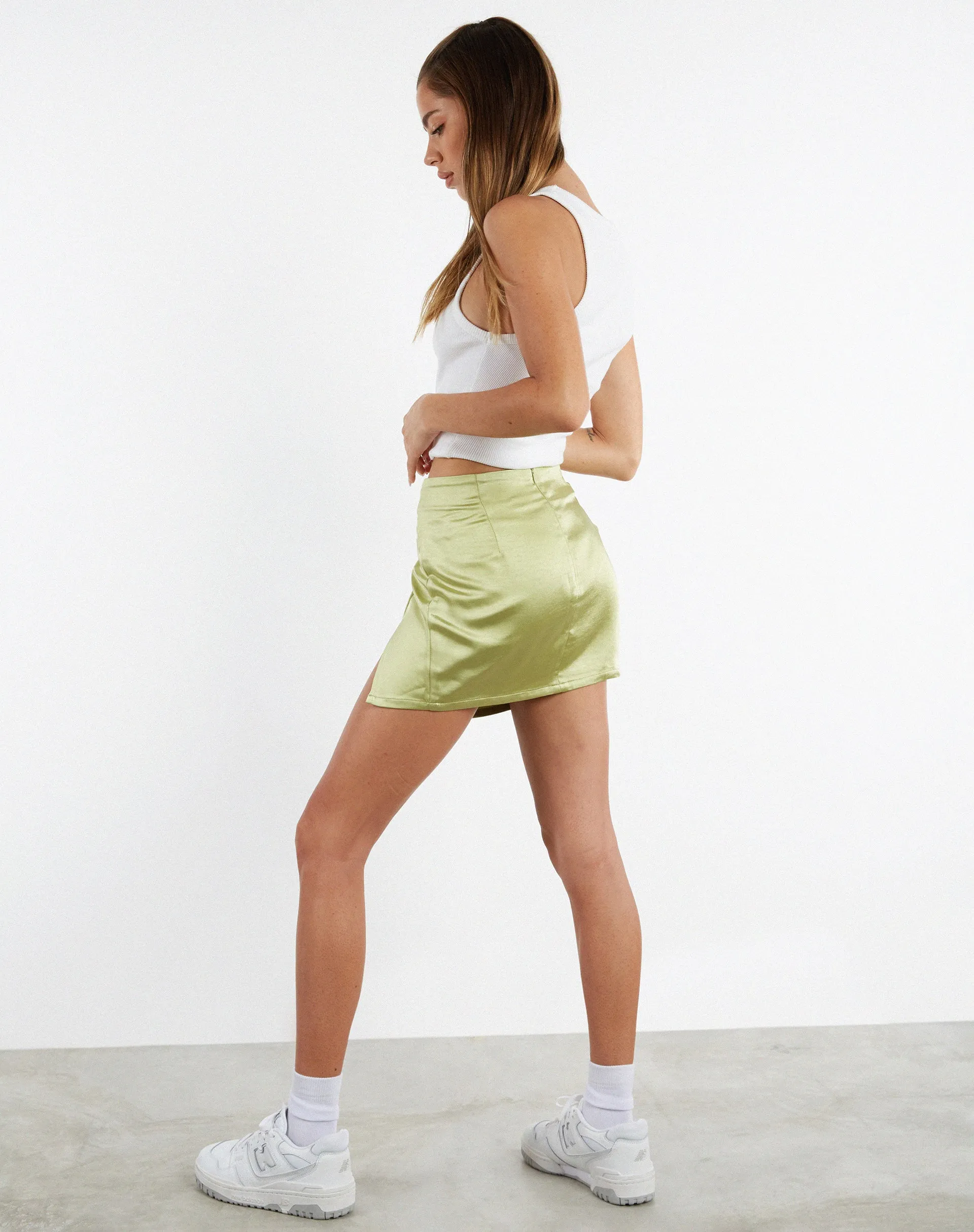 Pelma Mini Skirt in Satin Nile Green