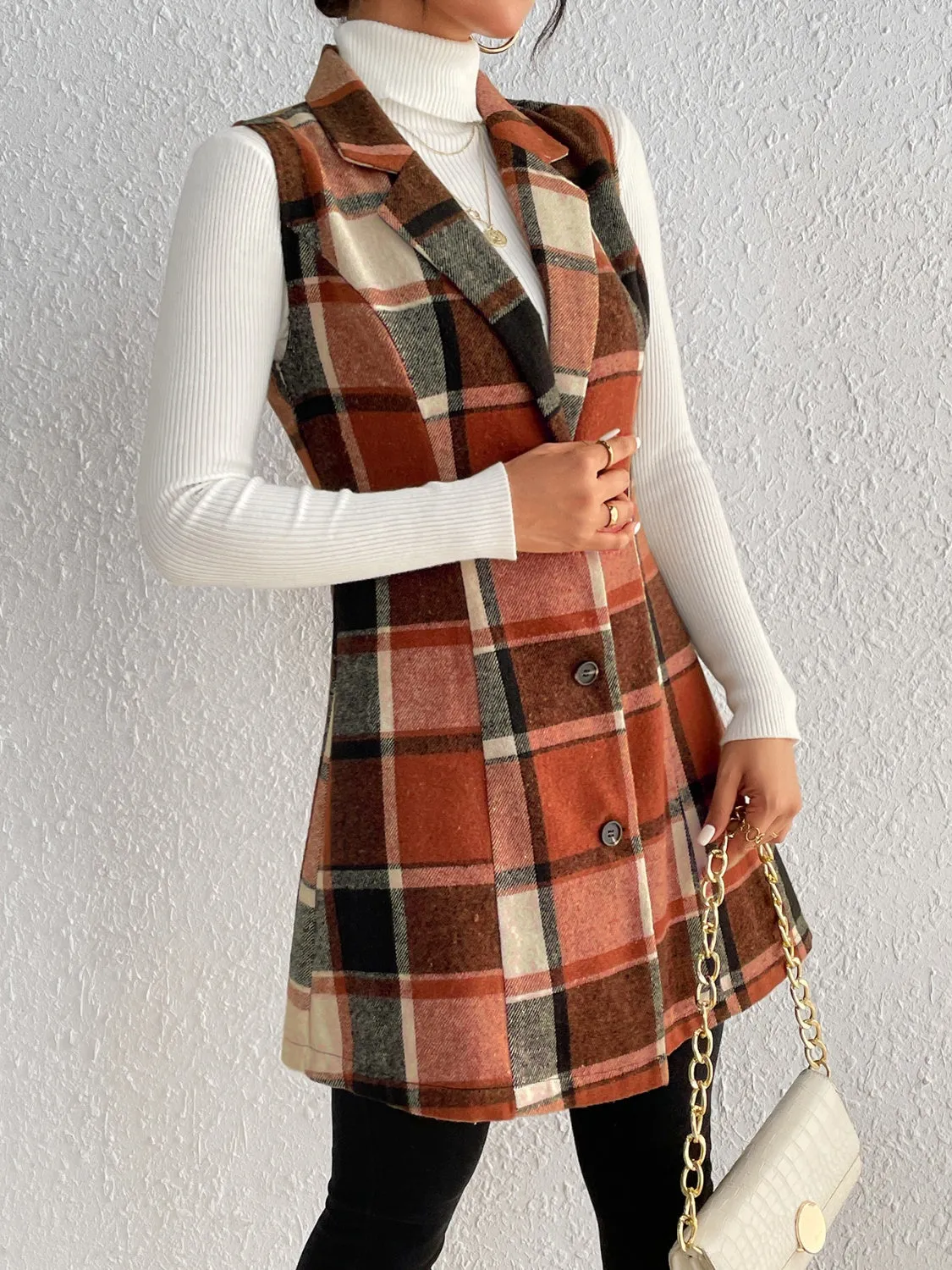 Plaid Button Up Vest Coat