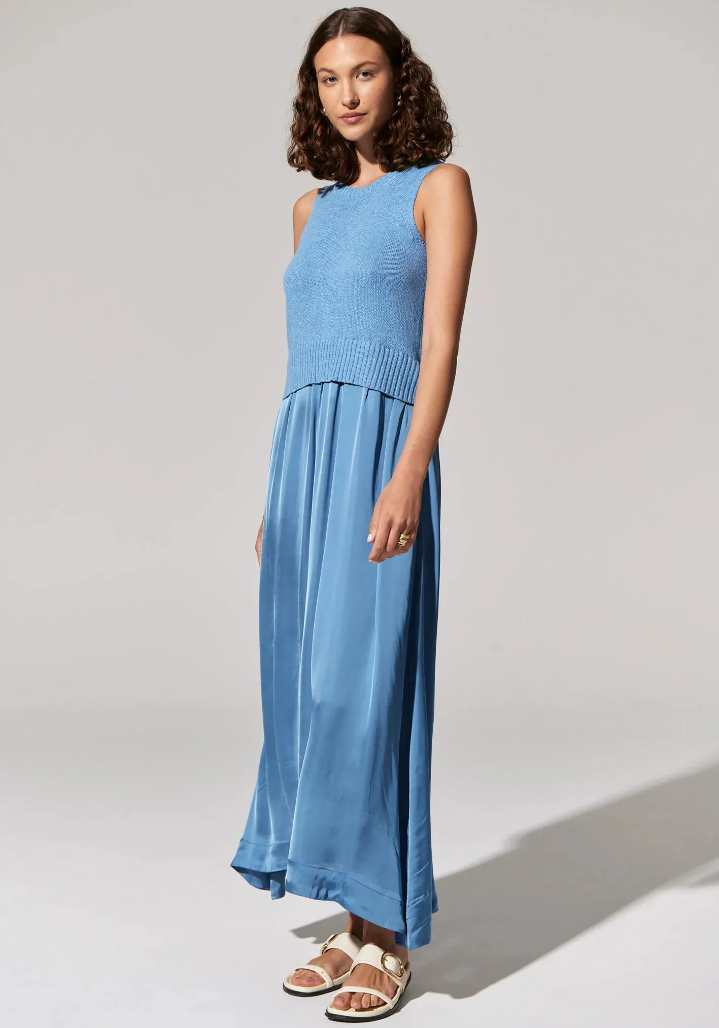 POL Estel Knit Tank Dress in Blue