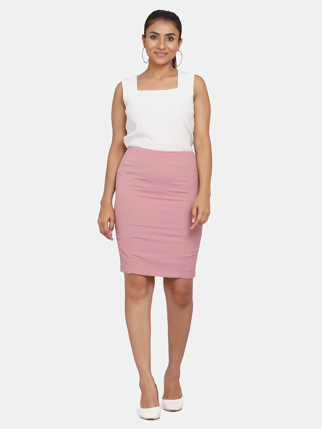 PowerSutra Ladies Stretch Pencil Skirt For Office - Pink