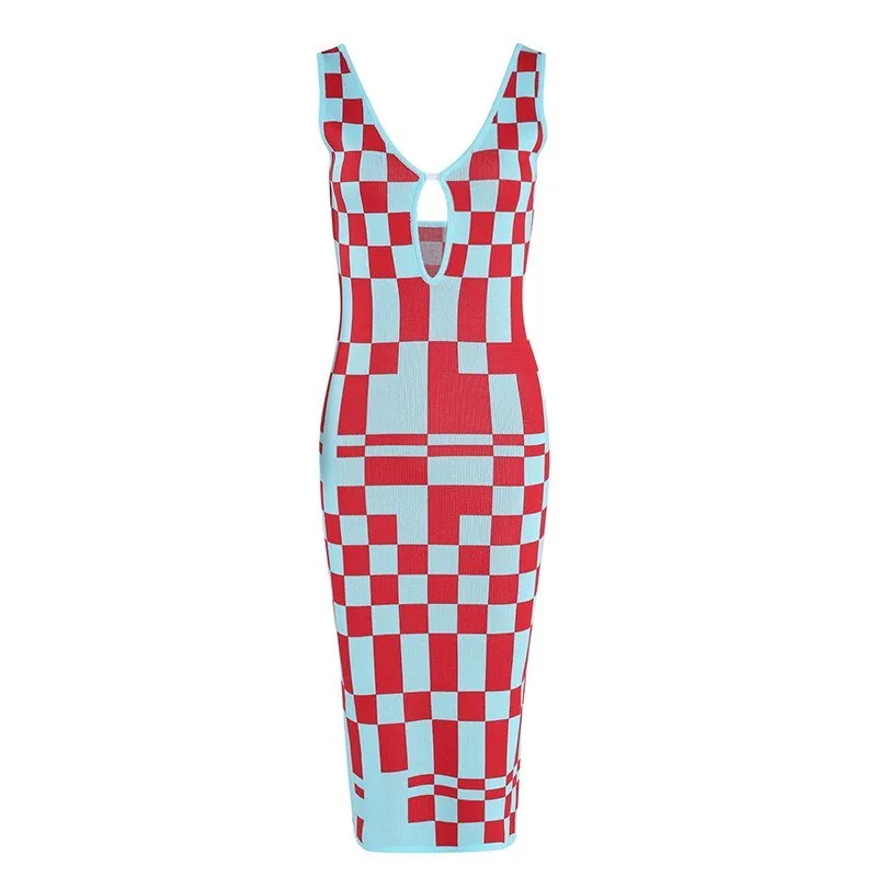 Pre Order:  Checkerboard Sleeveless Knit Dress