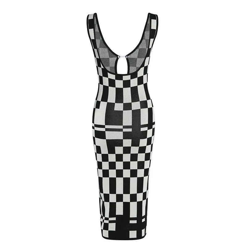 Pre Order:  Checkerboard Sleeveless Knit Dress