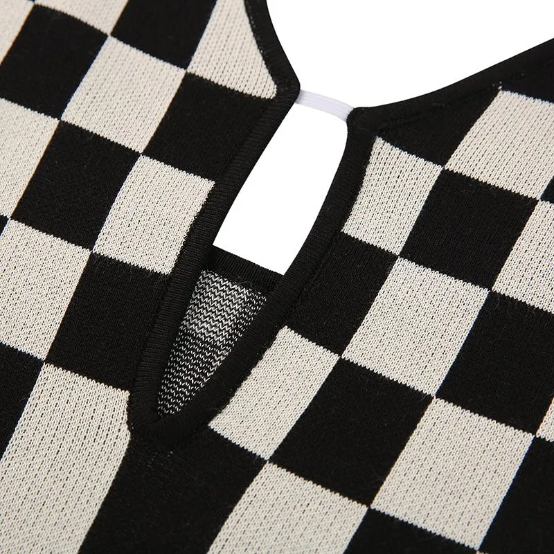 Pre Order:  Checkerboard Sleeveless Knit Dress