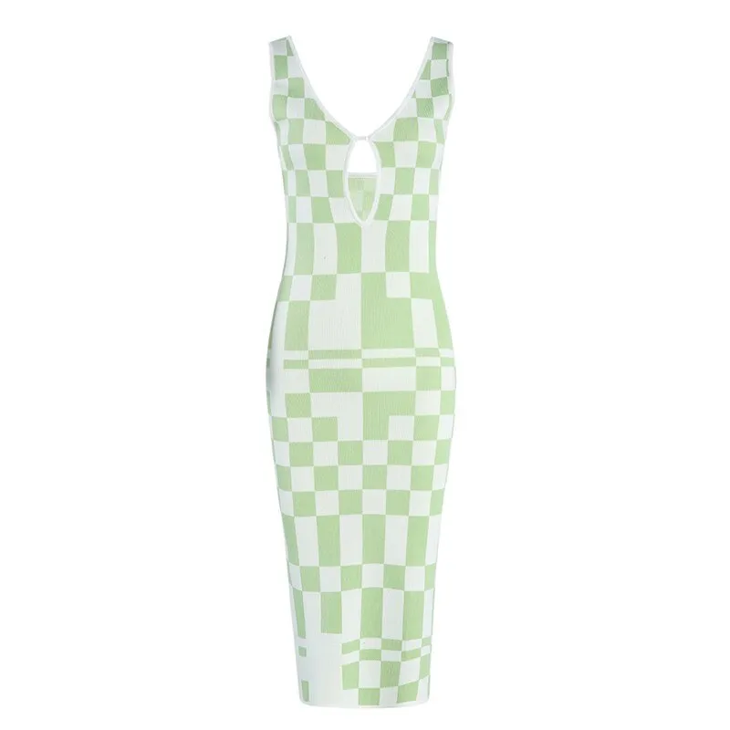 Pre Order:  Checkerboard Sleeveless Knit Dress