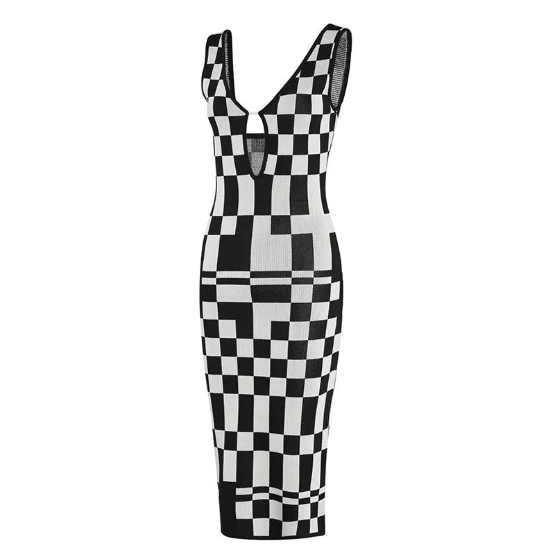 Pre Order:  Checkerboard Sleeveless Knit Dress