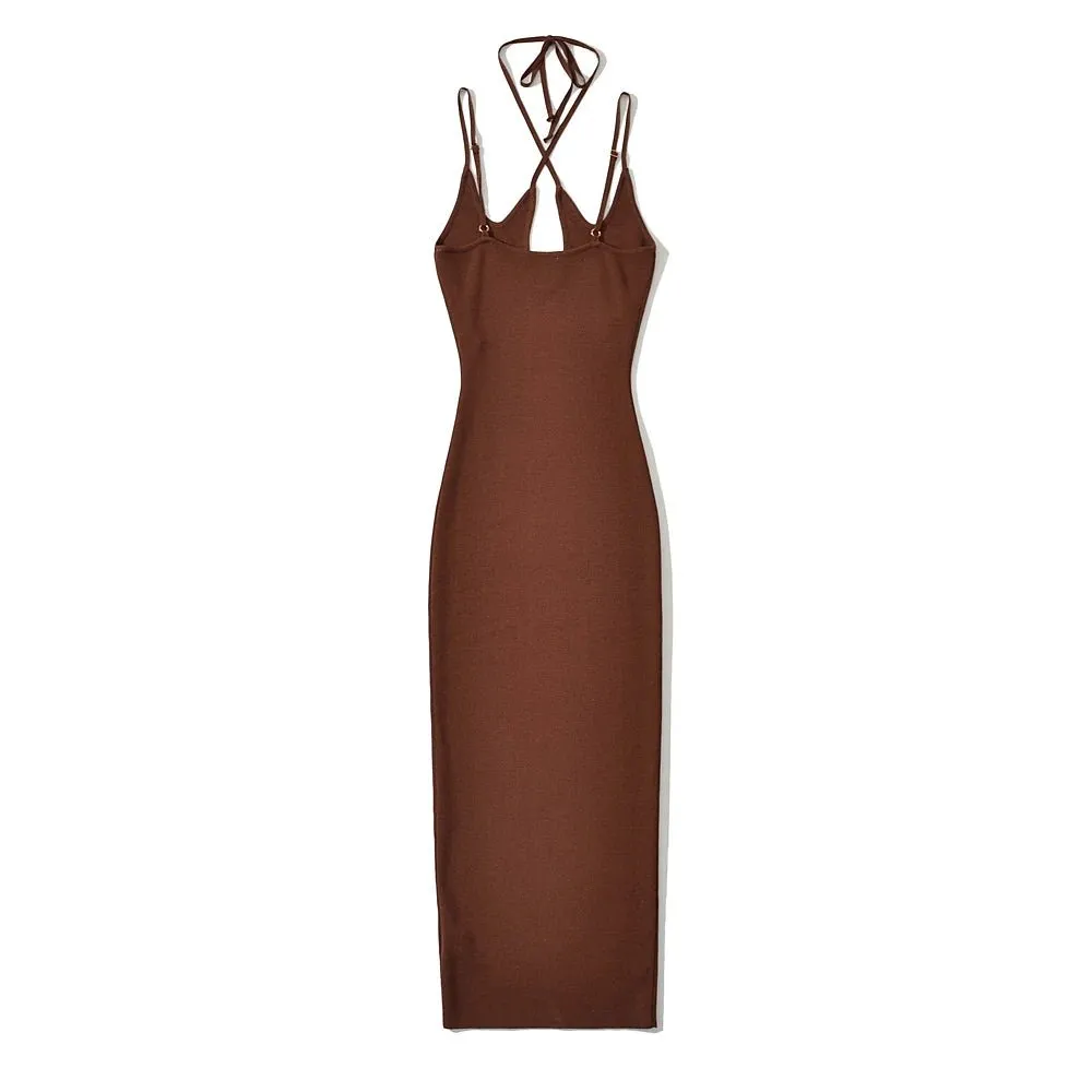 Pre Order:  Cross Halter Knitted Midi Dress