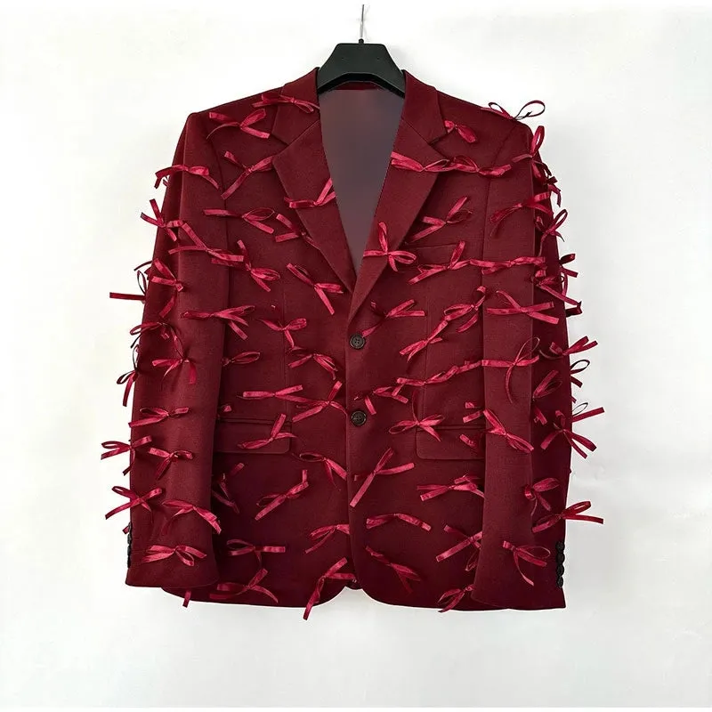 Pre Order:  Spliced V-Neck 3D Bow Long Sleeved Blazer Jacket