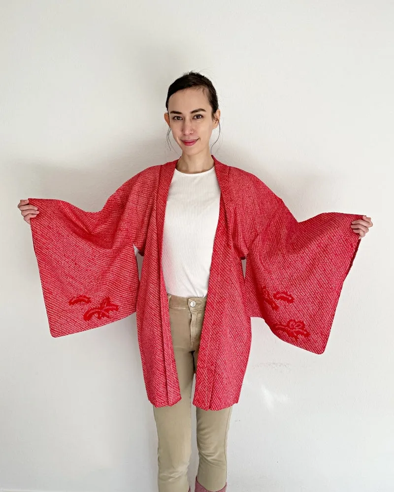 Raspberry pink Shibori Haori Kimono Jacket