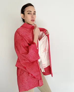 Raspberry pink Shibori Haori Kimono Jacket