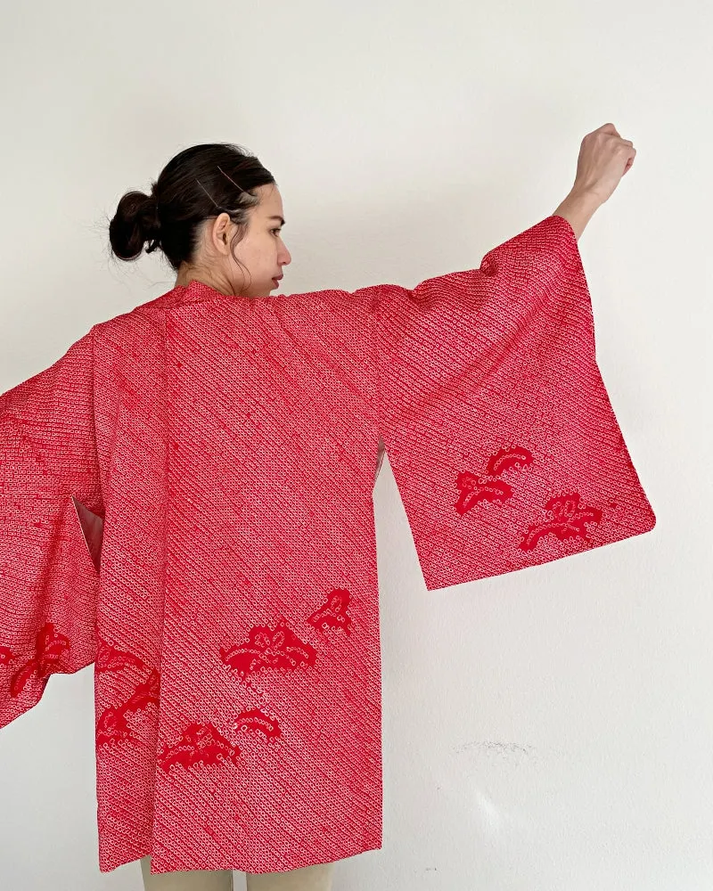 Raspberry pink Shibori Haori Kimono Jacket