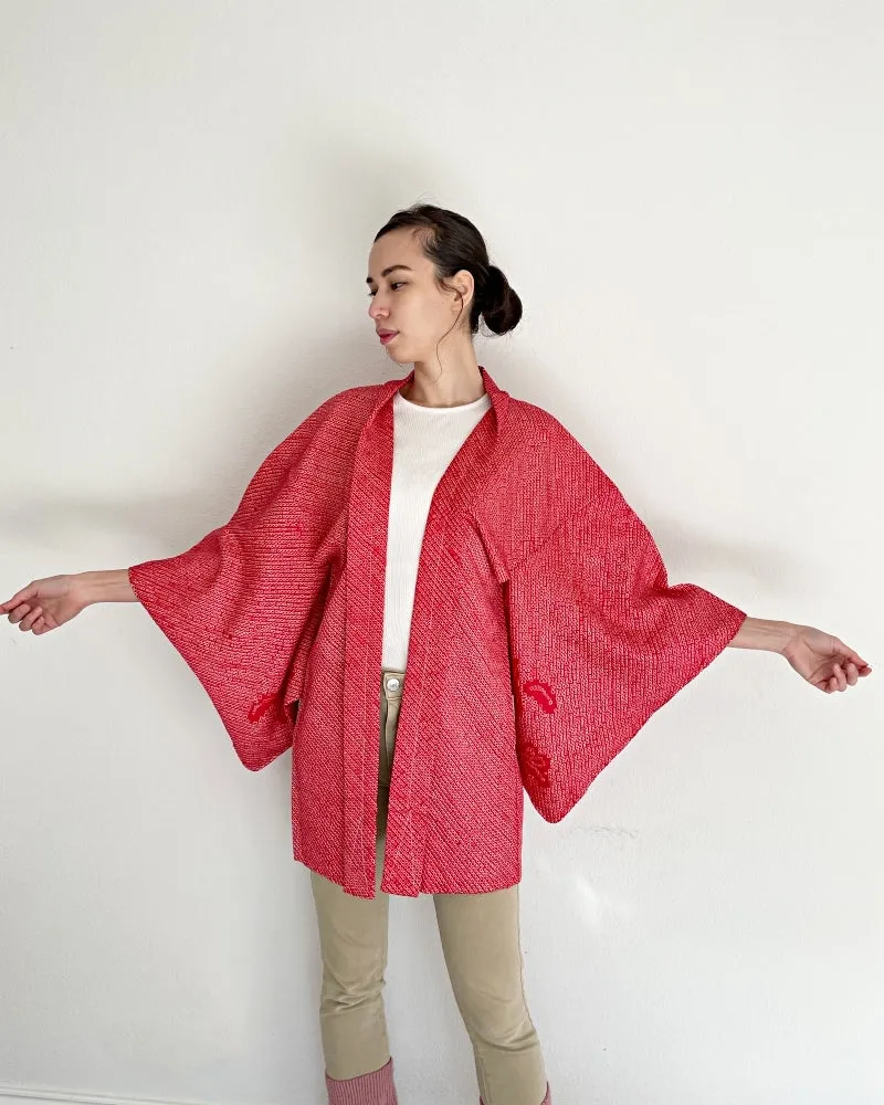 Raspberry pink Shibori Haori Kimono Jacket