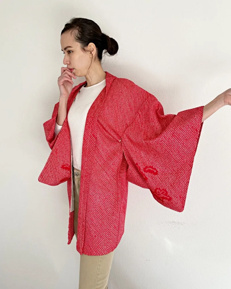 Raspberry pink Shibori Haori Kimono Jacket