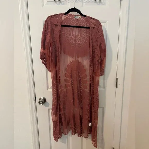 Rebellion Again Mauve Long Lace Kimono Duster