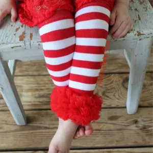 Red and White Striped Leg Warmers with Red Ruffles