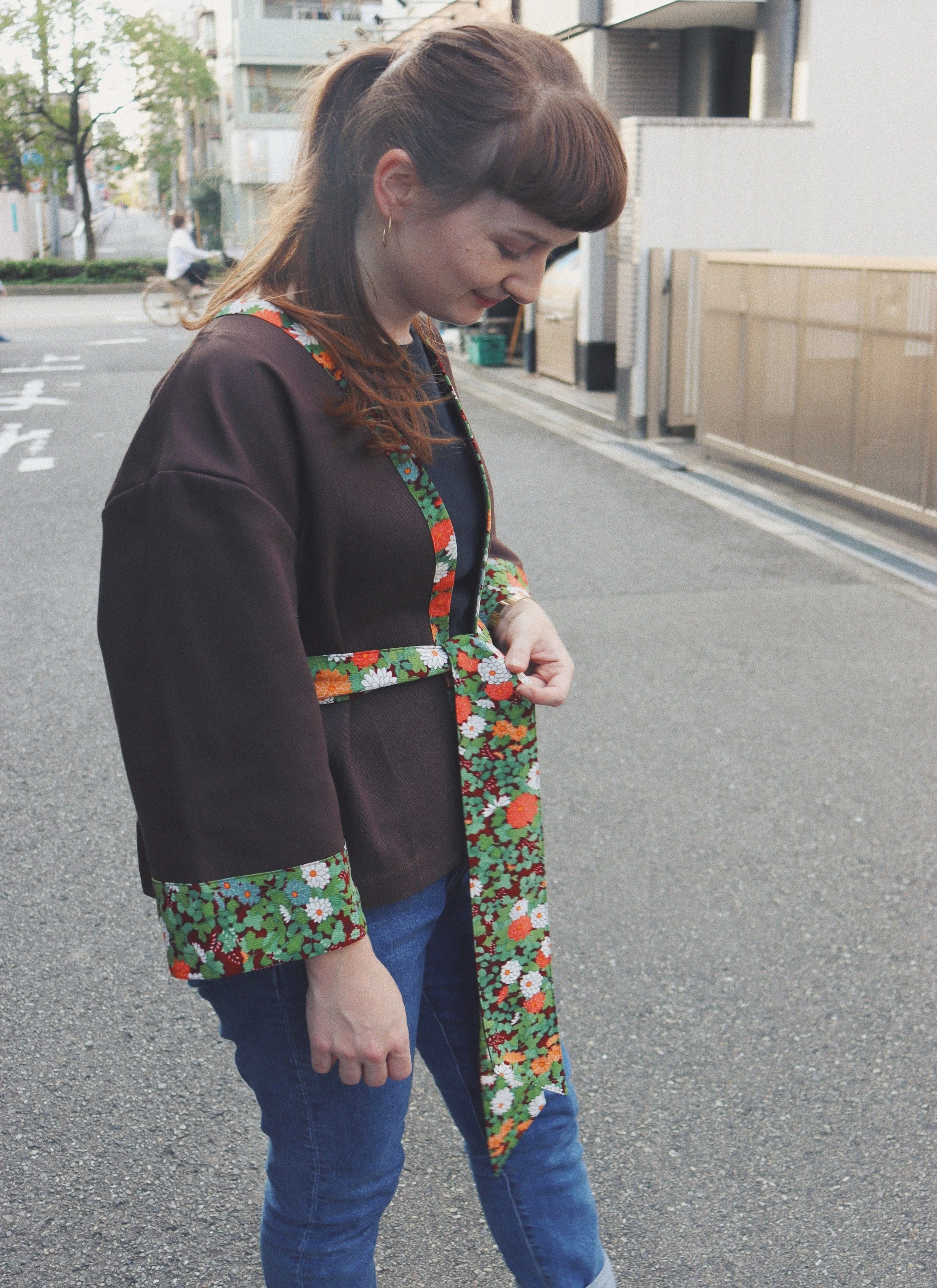 Red Flower-Kimono Jacket(Brown)