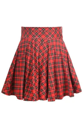 Red Plaid Stretch Lycra Skirt