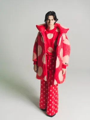 Red Polka Dots Mohair Puffer Coat