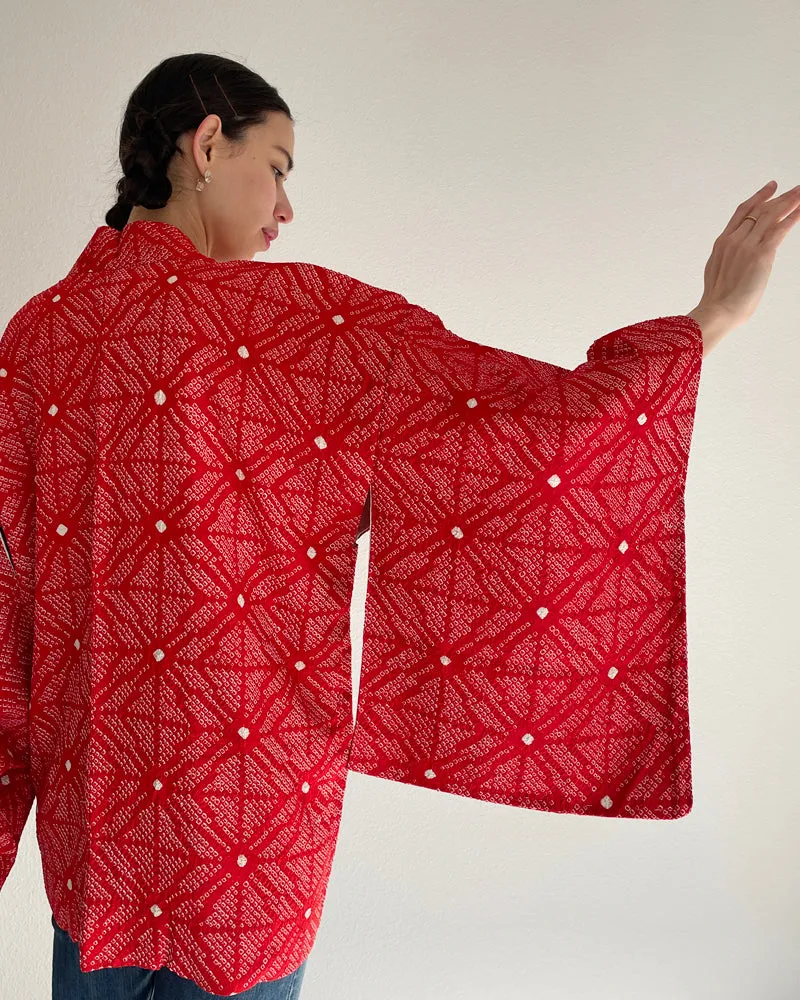 Red Textile Shibori Haori Kimono Jacket