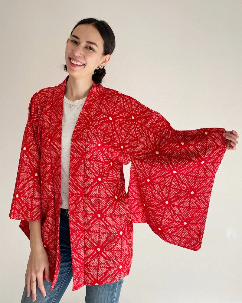 Red Textile Shibori Haori Kimono Jacket