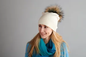 Reversible Slouchy Ivory Cashmere Hat