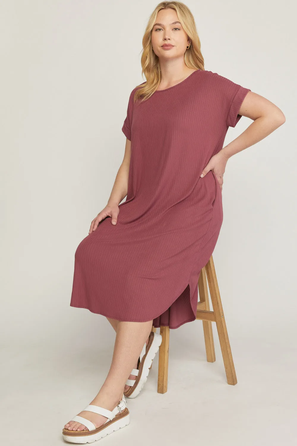 Ribbed Pocket Midi Dress, Marsala