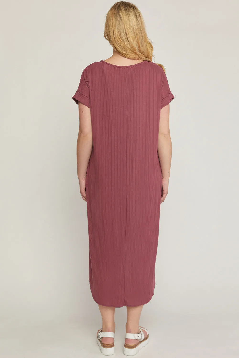 Ribbed Pocket Midi Dress, Marsala