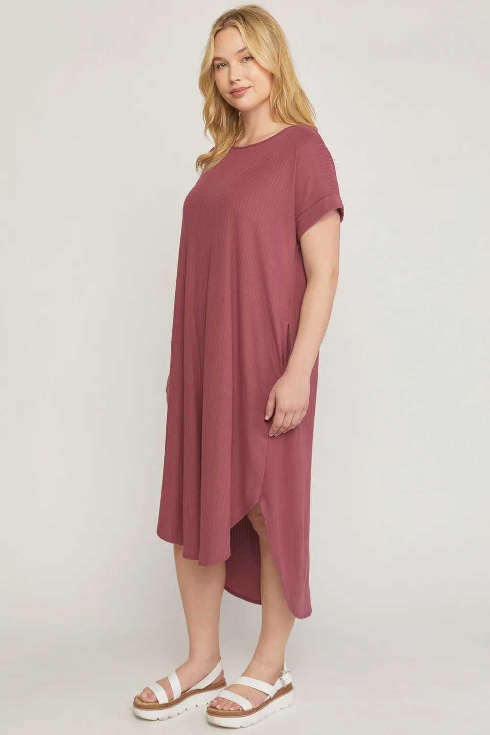 Ribbed Pocket Midi Dress, Marsala