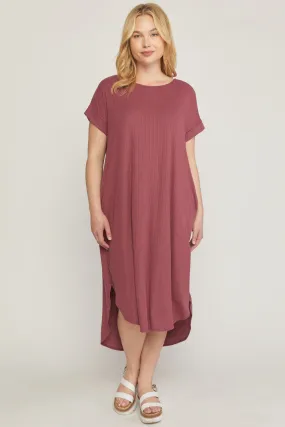 Ribbed Pocket Midi Dress, Marsala