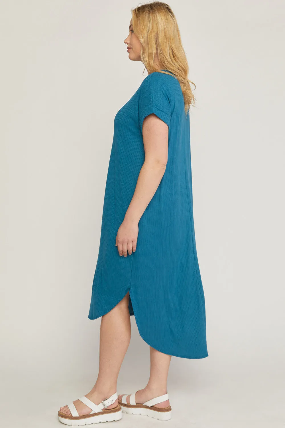 Ribbed Pocket Midi Dress, Teal