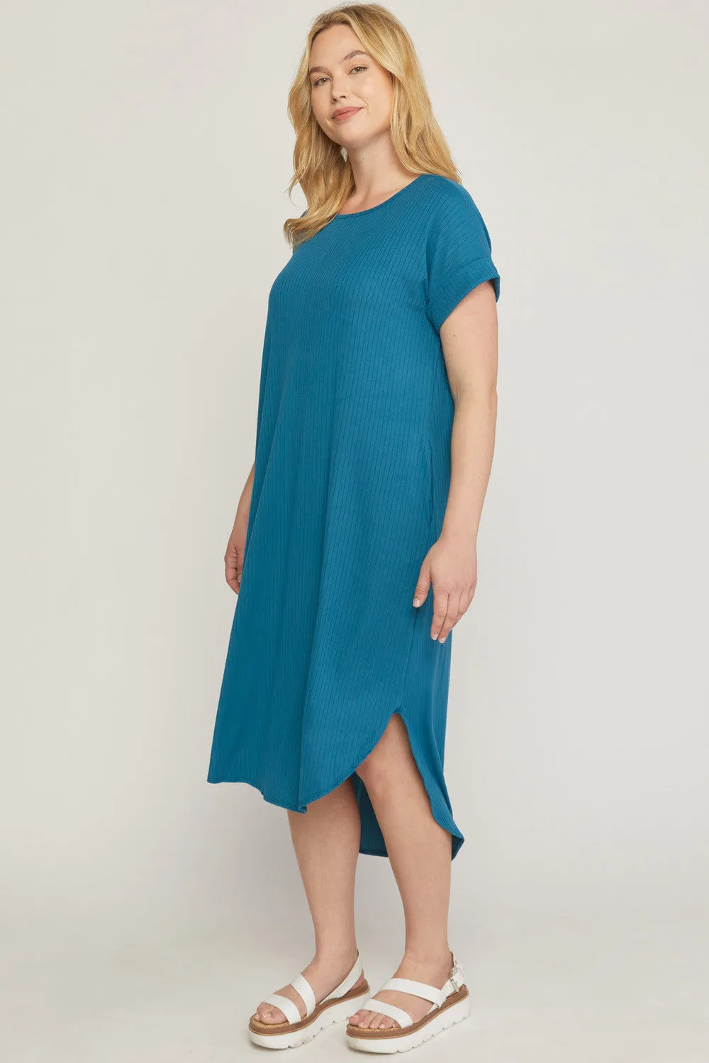 Ribbed Pocket Midi Dress, Teal