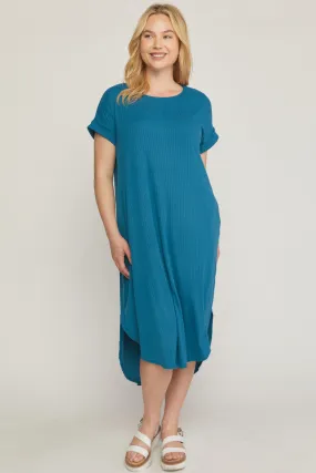 Ribbed Pocket Midi Dress, Teal