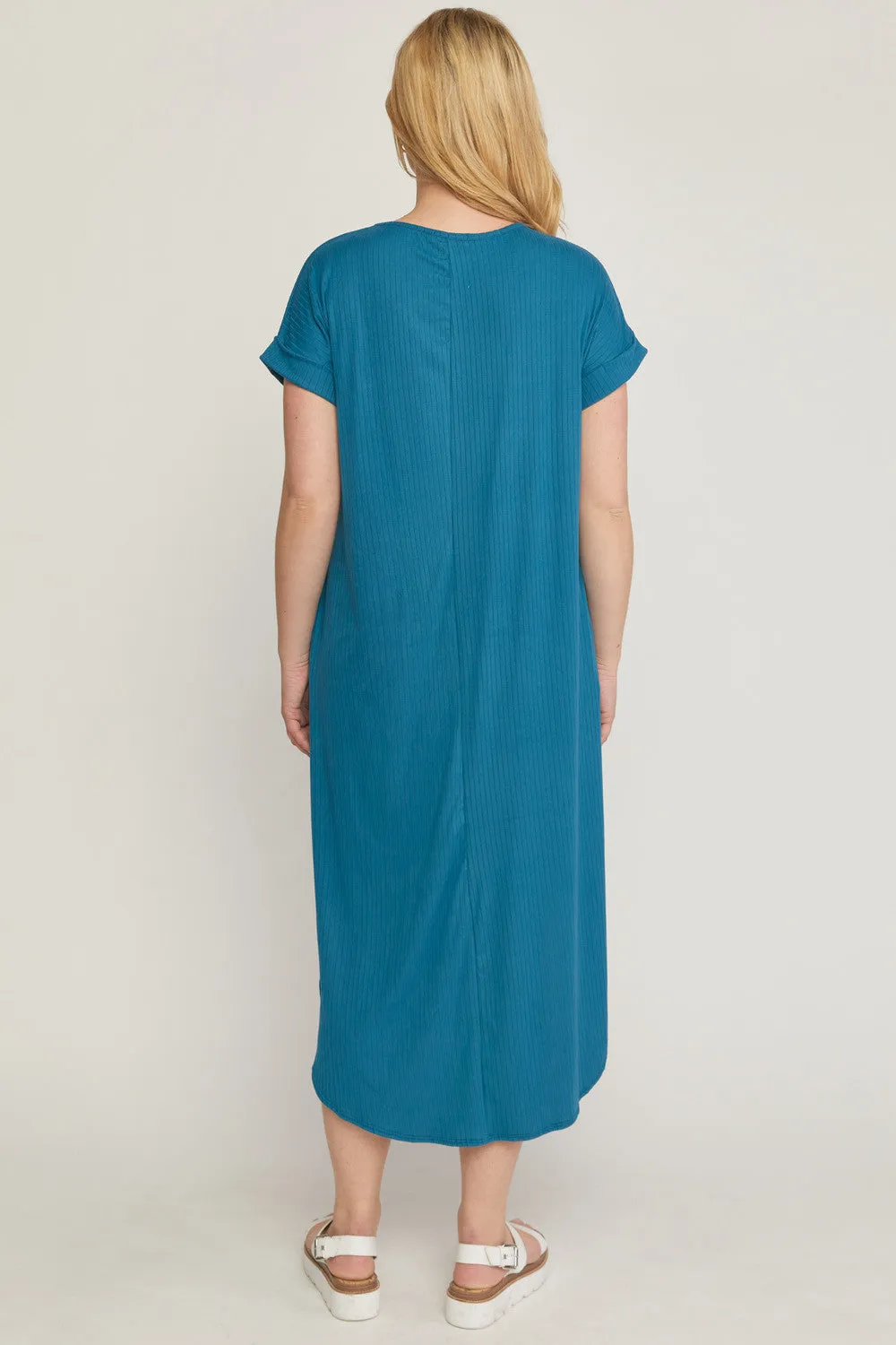 Ribbed Pocket Midi Dress, Teal